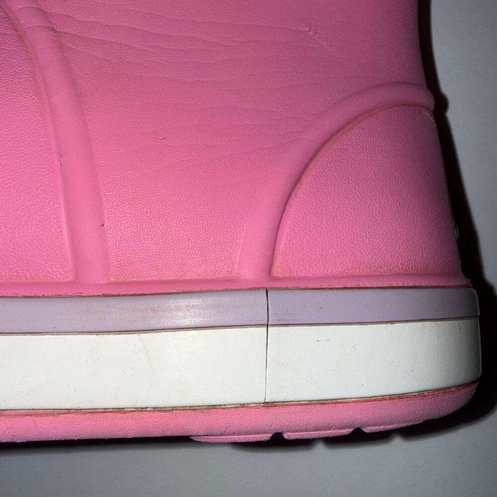 CROCS Pink Rain Boots Kids J 1 play condition dmg - Picture 11 of 12